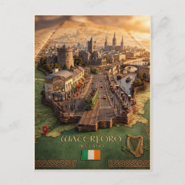 Waterford Irland 3D Kartillustration Poster Vykort