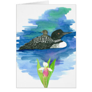 Waterfowl Loon Baby Bird Dam Slipper Blank Hälsningskort