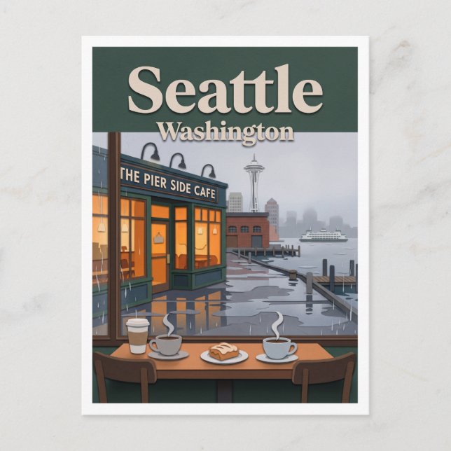 Waterfront Coffee Shop Seattle Washington Vykort (Framsida)