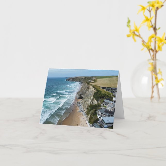 Watergate Bay, Cornwall Greeting Card. Kort (Gul blomma)