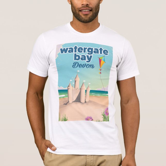 Watergate Bay Devon sandslott semester affisch Tee Shirt (Framsida)