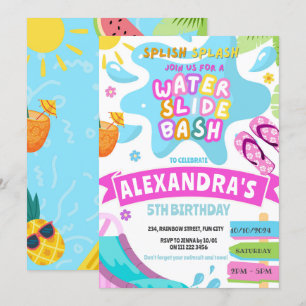 Waterglide Vatten Slide Park Stänk Girl Birthday Inbjudningar