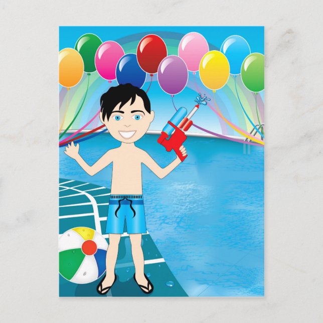 Watergun Bassäng Boy Vykort (Framsida)