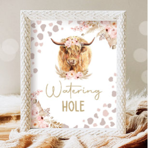 Watering av Hål Highlander Cow Boho Farm Birthday Poster