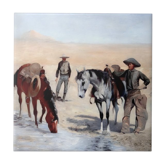 Watering Time Western Art av Edward Borein Kakelplatta (Framsidan)