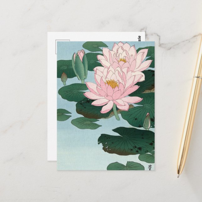 Waterlelies av Ohara Koson Vykort (Fram/Back In Situ)