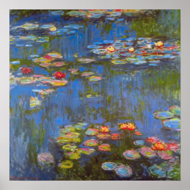 Waterlilies av Claude Monet, Vintage Nature Art Poster (Framsidan)