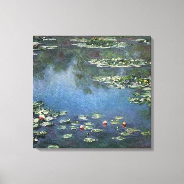 Waterlilies by Claude Monet, Vintage Flowers Canvastryck (Framsida)