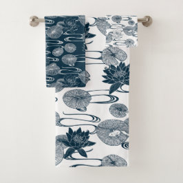 Waterlily Pond Towel White och Mörk blått