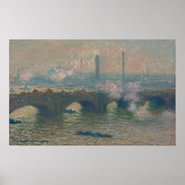 Waterloo Bridge, Grått Day, 1903 (olja på arbetsyt Poster (Framsidan)