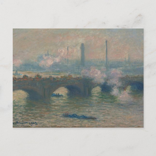 Waterloo Bridge, Grått Day, 1903 (olja på arbetsyt Vykort (Framsida)