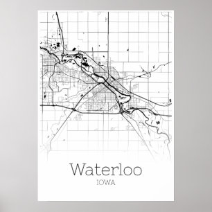 Waterloo Karta - Iowa - City Karta Poster