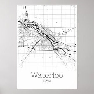 Waterloo Karta - Iowa - City Karta Poster