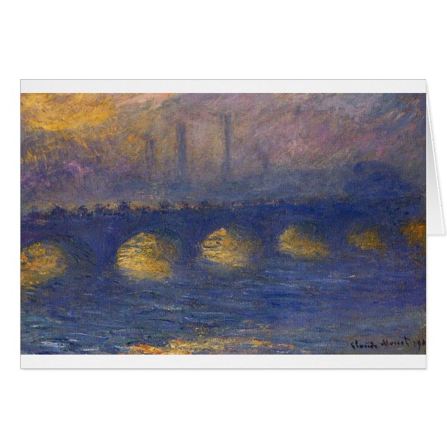 Waterloo överbryggar, mulet väder vid Claude Monet Hälsningskort (Framsidan Horizontal)