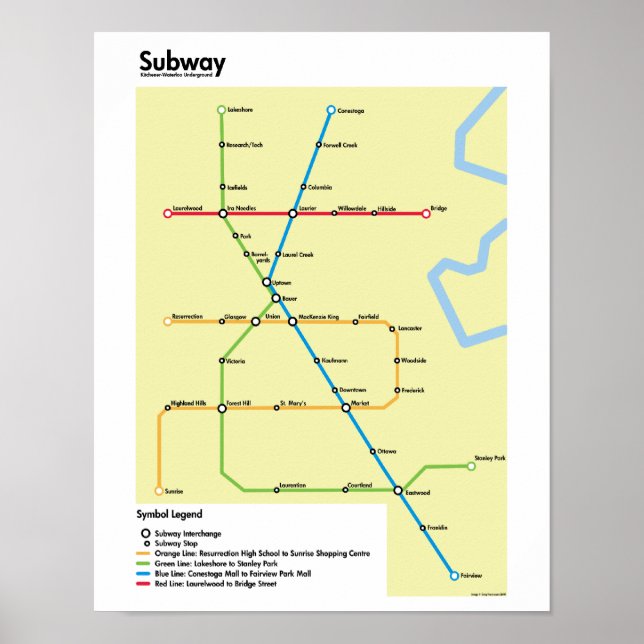 Waterloo-Tunnelbanan Karta (fiktiv) Poster (Framsidan)