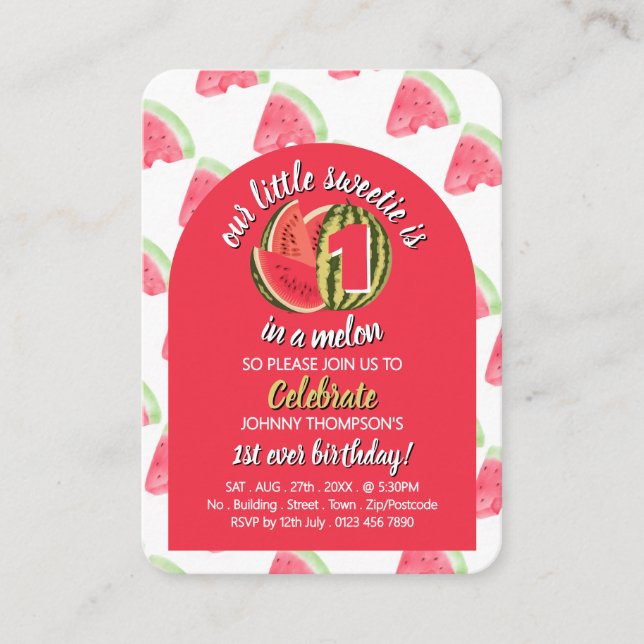 Watermelon, 1 i Melon, Birthday Handout Biljett (Framsida)