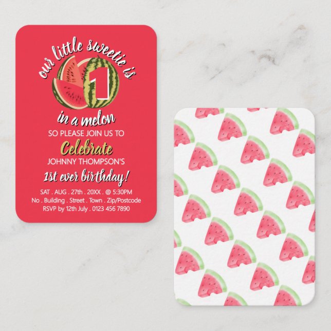 Watermelon, 1 i Melon, Birthday Handout Biljett (Fram/baksida)