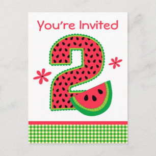 Watermelon 2:a födelsedagen Gingham Inbjudan Vykort