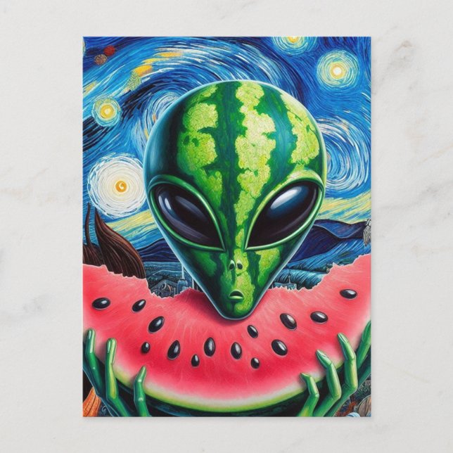 Watermelon Alien Vykort (Framsida)