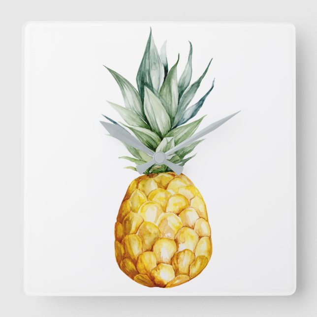 Watermelon Ananas Tropical White Grått Fruits Fyrkantig Klocka (Framsida)