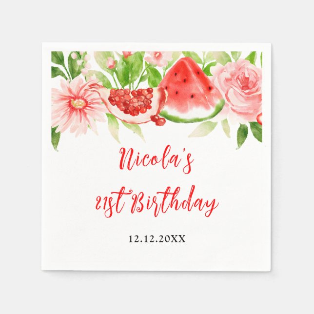 Watermelon and Pomegranate Birthday Pappersservett (Framsidan)