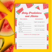 Watermelon Baby Shower Baby Predications Game Card