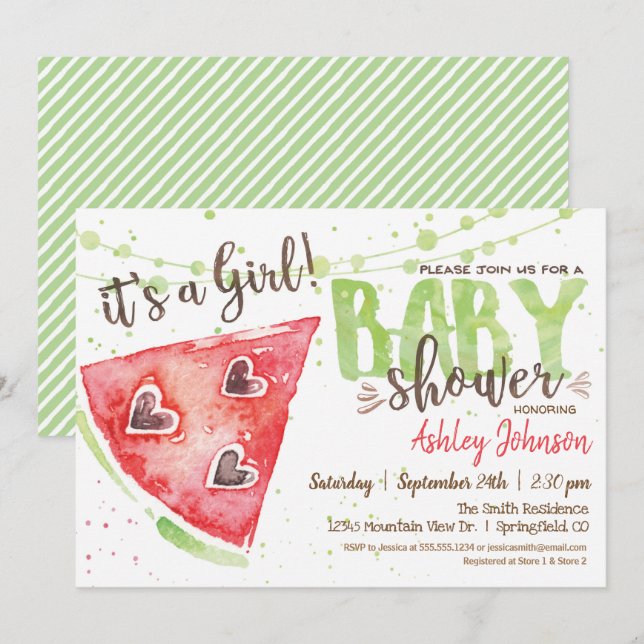 Watermelon Baby Shower-inbjudan, flicka Inbjudningar (Fram/baksida)