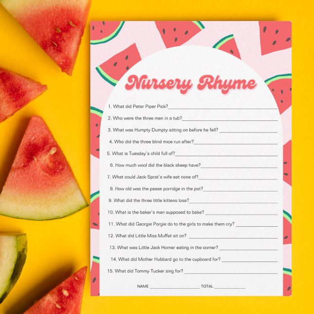 Watermelon Baby Shower Nursery Rhyme Game Card Inbjudningar (Skapare uppladdad)