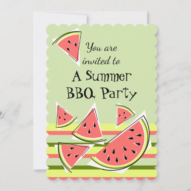 Watermelon Biet Grönt, sommartid BBQ rand lodrät Inbjudningar (Framsida)