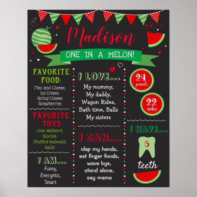 Watermelon Birthday Birthday Sign Poster (Framsidan)