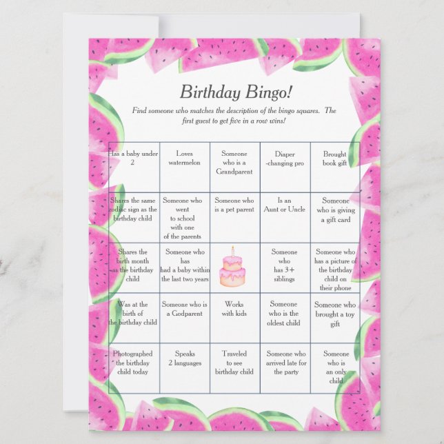 Watermelon Birthday Find Guest Bingo-spelkort Julkort (Framsida)