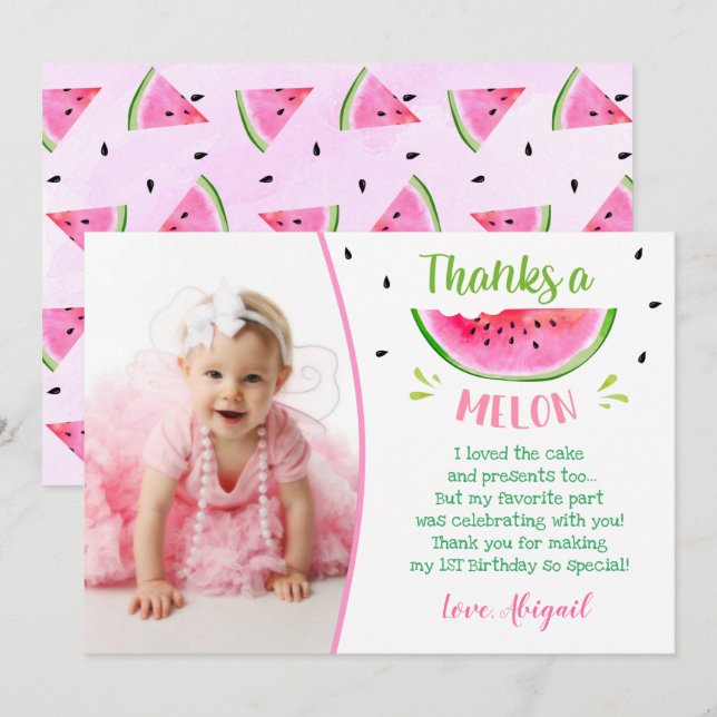 Watermelon Birthday Tack Cards Inbjudningar (Fram/baksida)