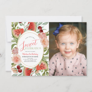 Watermelon Blommigt Sweet Girl Birthday Photo Inbjudningar