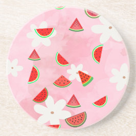 Watermelon Bloom - Roligt Summer Blommönster" Underlägg