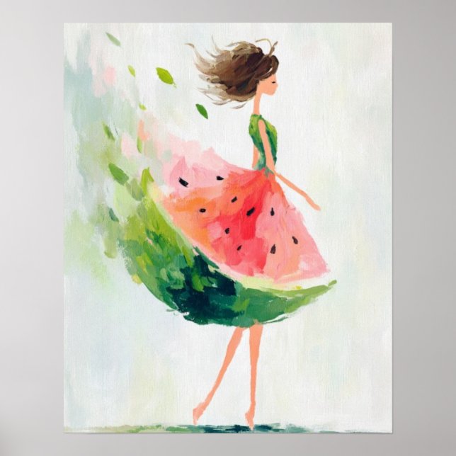 Watermelon Breeze – Whimsical Summer Girl Poster (Framsidan)
