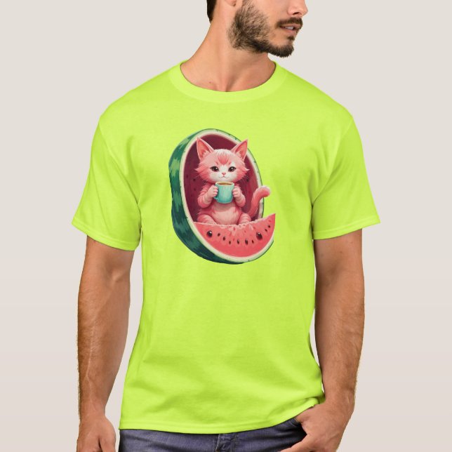 Watermelon Cat Coffee Break T Shirt (Framsida)