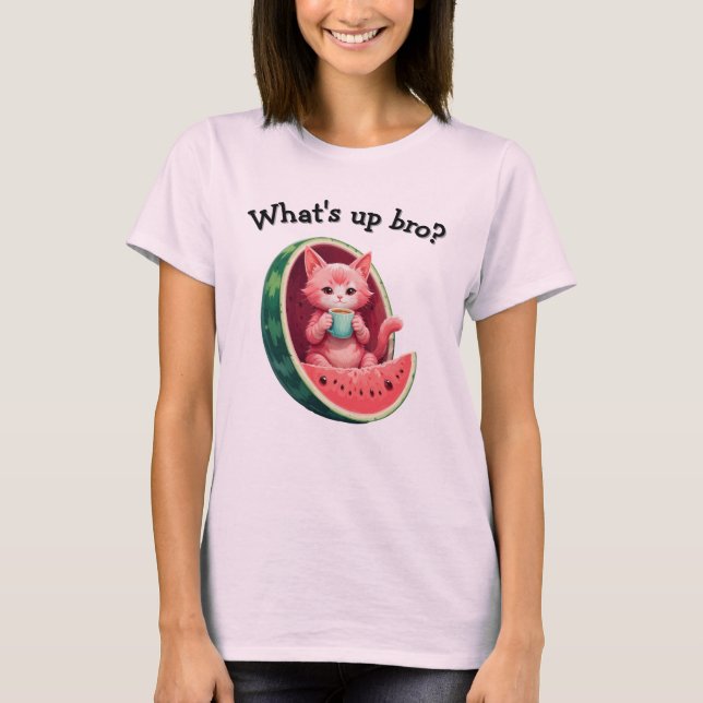 Watermelon Cat Coffee Break T Shirt (Framsida)