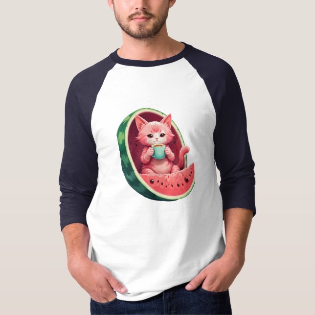 Watermelon Cat Coffee Break T Shirt (Framsida)