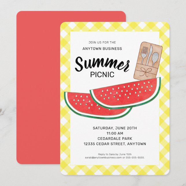 Watermelon Company Summer Picnic Inbjudningar (Fram/baksida)