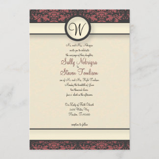 Watermelon & Cream Damask Wedding Inbjudningar