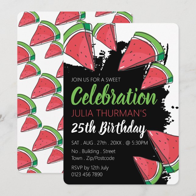 Watermelon Design, Sweet Firande Birthday Inbjudningar (Fram/baksida)