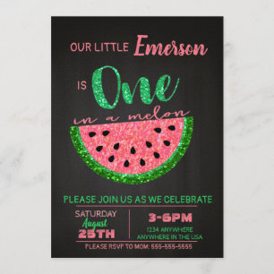 Watermelon, en i Melon-inbjudan Glitter Inbjudningar