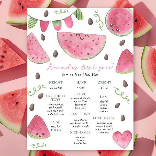 Watermelon First Birthday Milestone Birthday Poster (Skapare uppladdad)