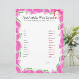 Watermelon First Birthday Ord Scramble Response Ny Julkort