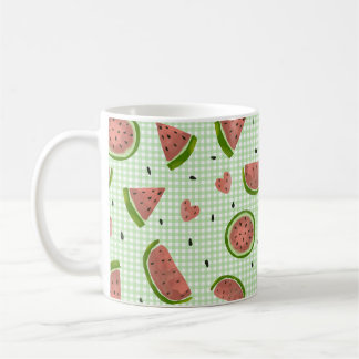 Watermelon Fruit Seamless Mönster på Grönt Gingham Kaffemugg