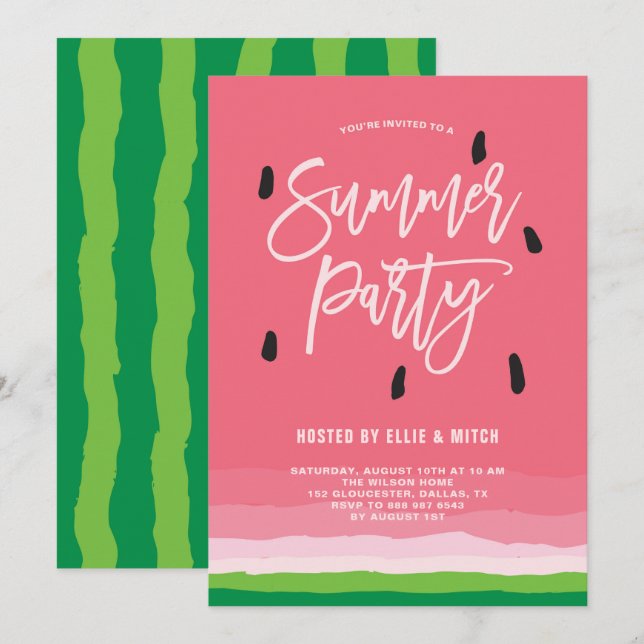 Watermelon Gradient Modern Sommar Party Inbjudningar (Fram/baksida)