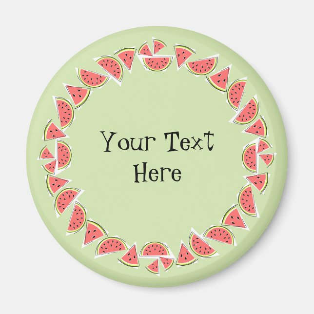 Watermelon Grönt Delar Circle Text Magnet (Framsidan)
