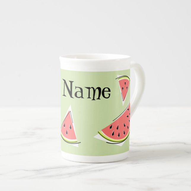 Watermelon Grönt Delarare Namn Benporslin Mugg (Framsida höger)