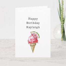 Watermelon Ice Cream Cone Birthday Kort