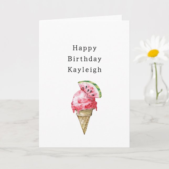 Watermelon Ice Cream Cone Birthday Kort (Liten växt)
